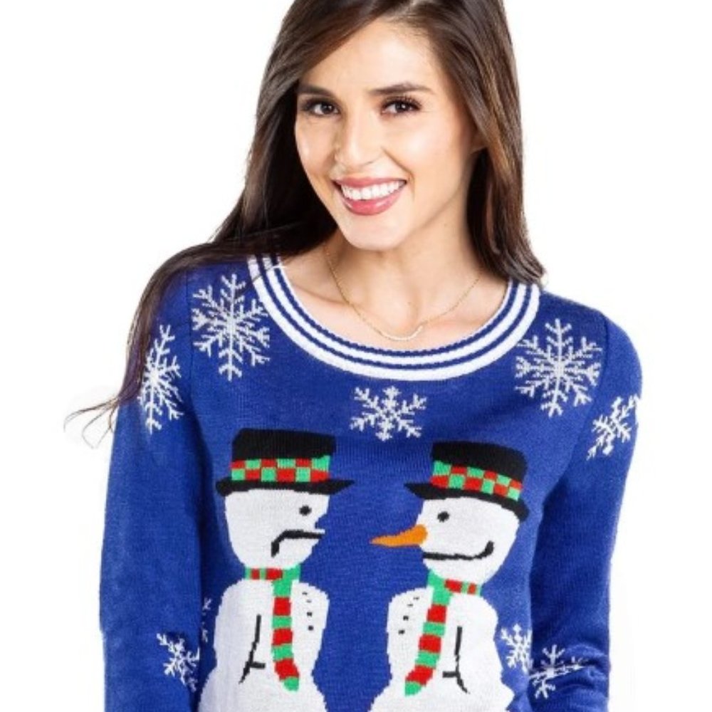 Women’s Snowman Nose Thief Blue Christmas Sweater